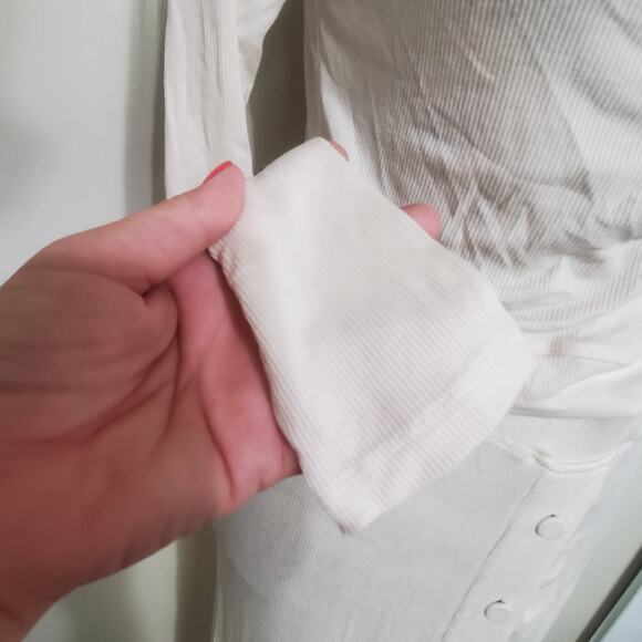 Mable 2 Piece Ribbed Set Lightweight Long Sleeve Crop Top Cream Off White Large - Picture 8 of 11